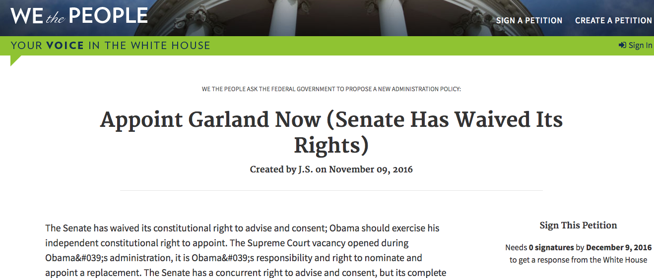 "Appoint Garland Now (Senate Has Waived Its Rights)"