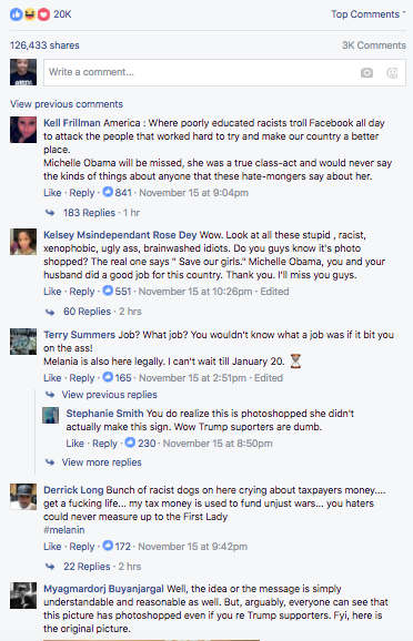 Comments on a fake photo of Michelle Obama. 