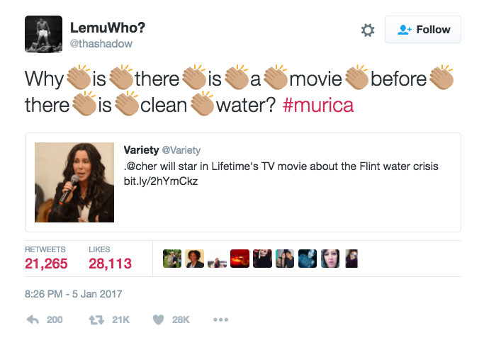 Viral tweet about the Flint water crisis. 