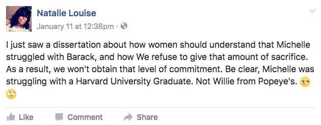 Facebook post by Natalie Louise on a dissertation she read. 