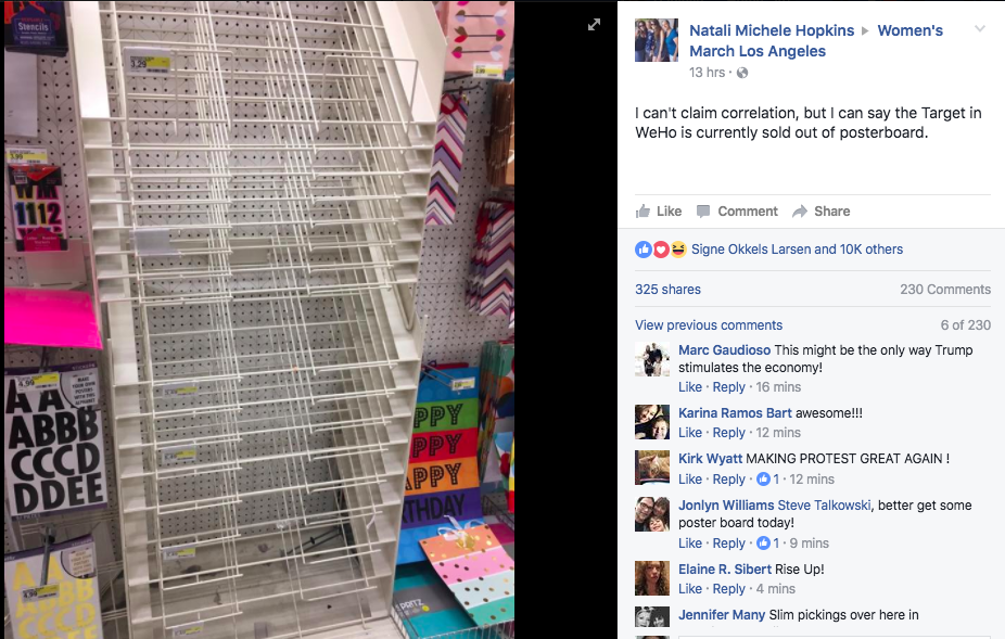 Facebook post about an empty poster rack. 