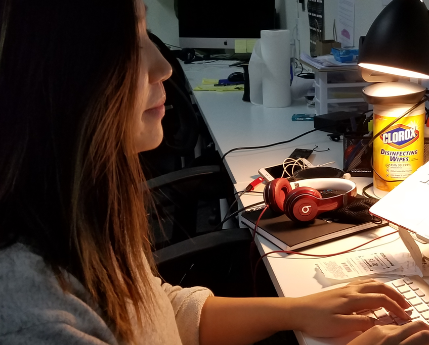 Jane Hong works in her office.