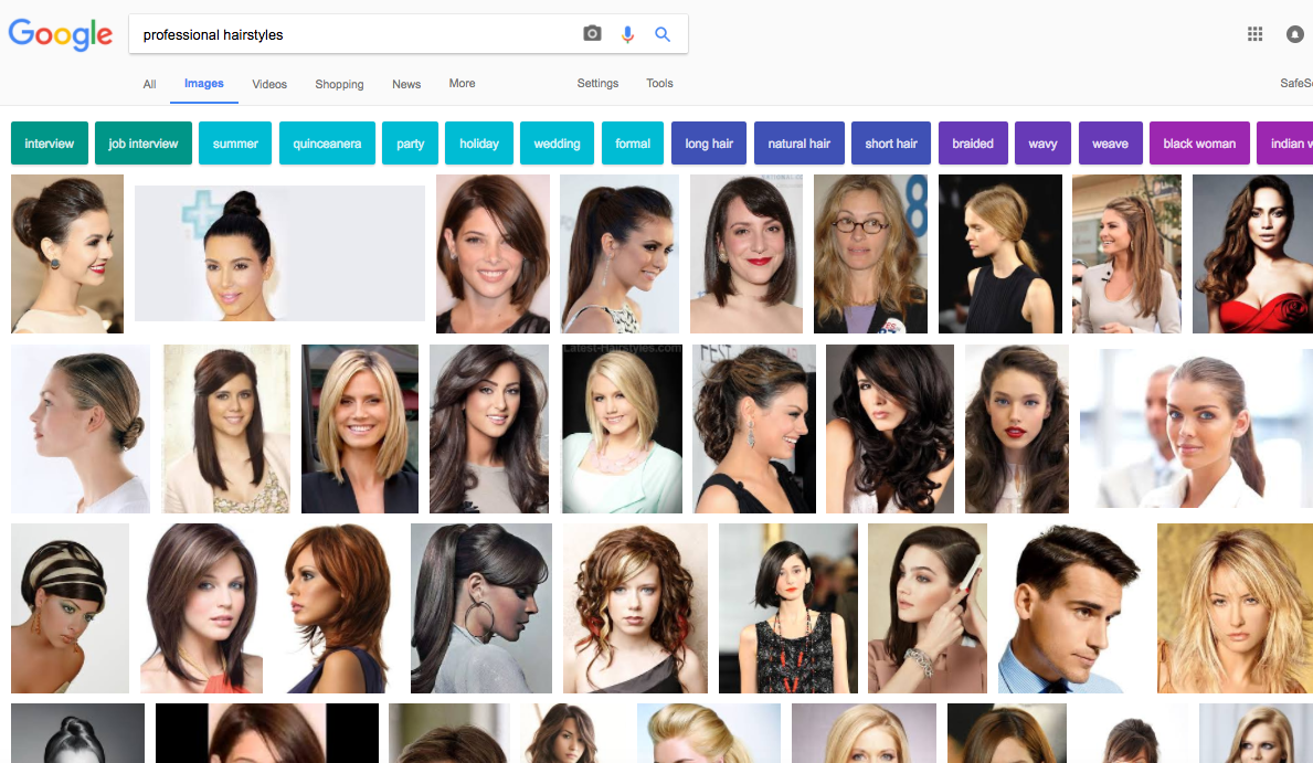 Google image search results for "professional hairstyles" on April 2, 2017. 