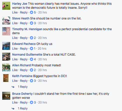 Comments by Facebook users about Elizabeth Warren's popularity. 