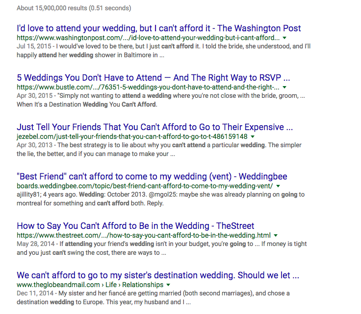 can't afford wedding google results
