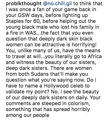 Comments about colorism on Instagram. 