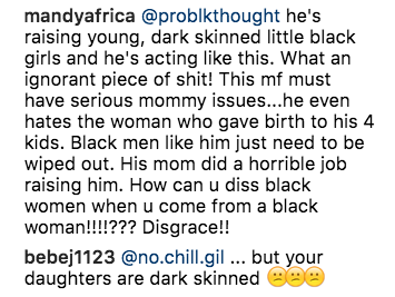 Comments about colorism on Instagram. 