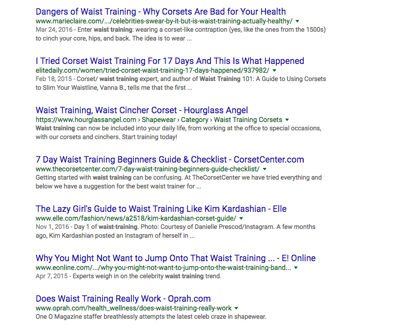 waist training Google results