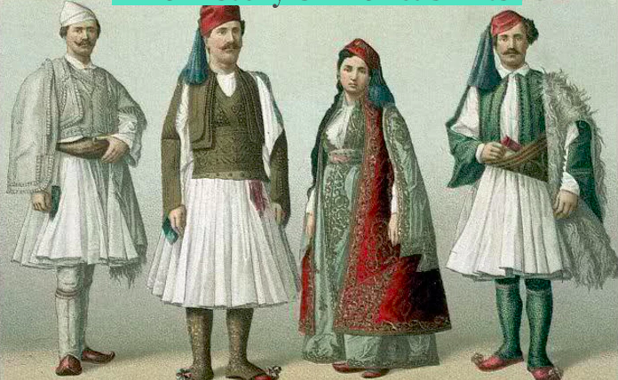 Men wearing skirts in Albania. 
