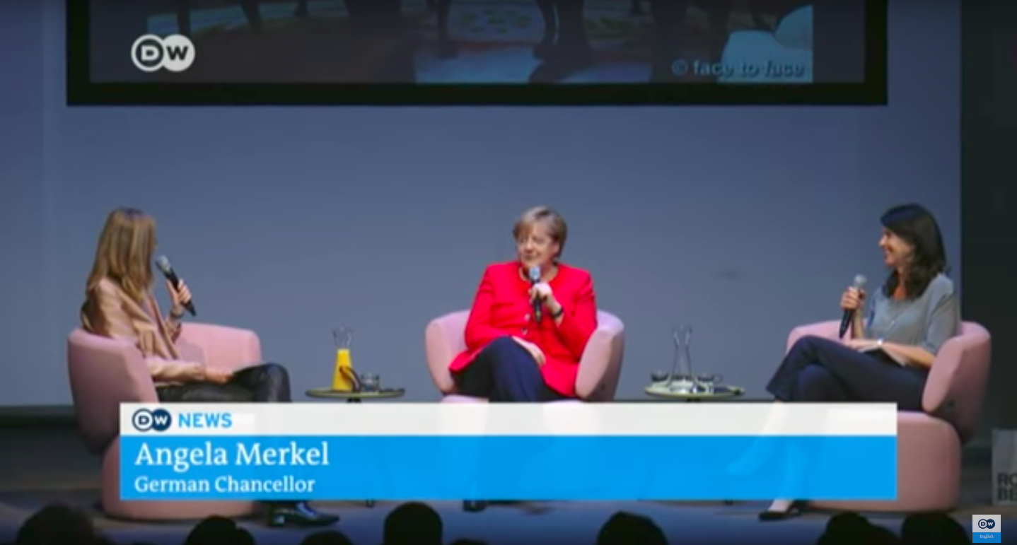 Angela Merkel discusses gay adoption at a forum by a women's magazine. 
