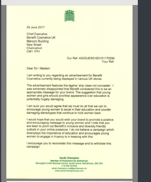 letter to Benefit UK