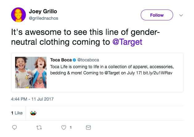 Tweet about new clothing line at Target. 