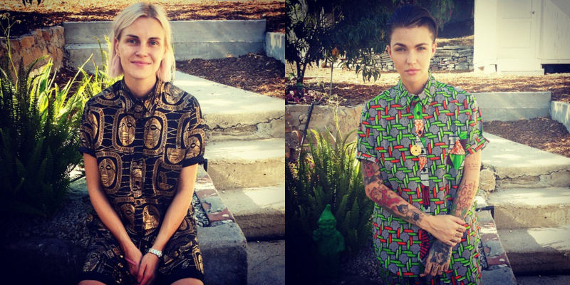 Ruby Rose and Phoebe Dahl in "The Scallywags" gender fluid clothing line