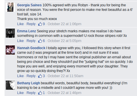 Robyn Lawley Facebook comments