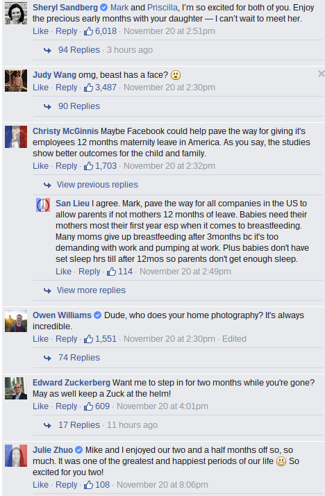 Mark Zuckerberg Facebook comments