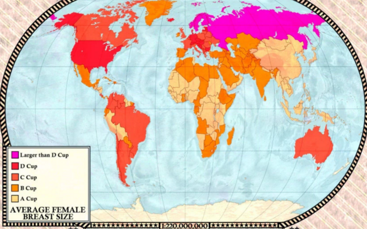 Breast cup size map: Can you guess which country has biggest boobs