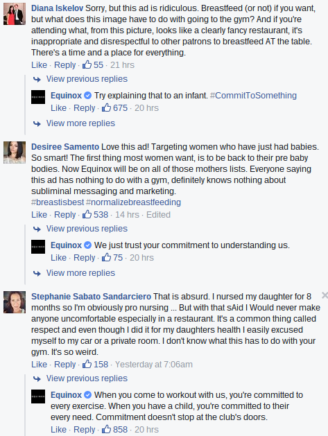 Equinox breast-feeding ad comments