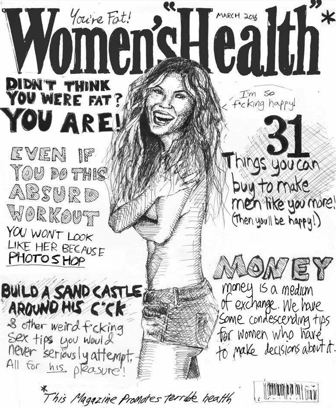 Women's Health fake cover drawing
