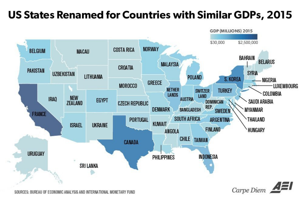 AEI map comparing states to other countries' GDP