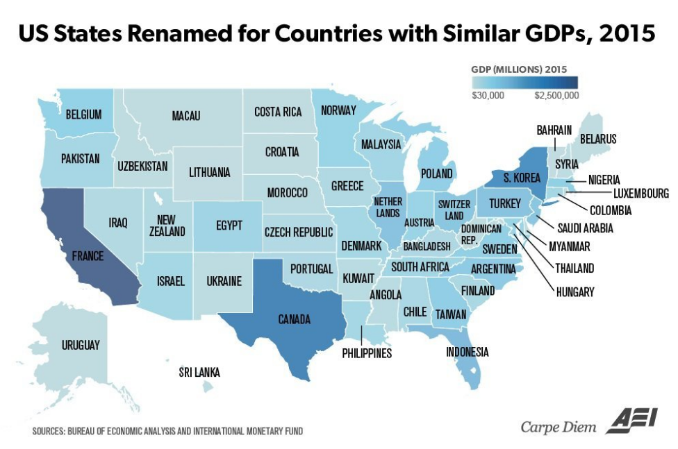 AEI map comparing states to other countries' GDP AEI map comparing states to other countries' GDP