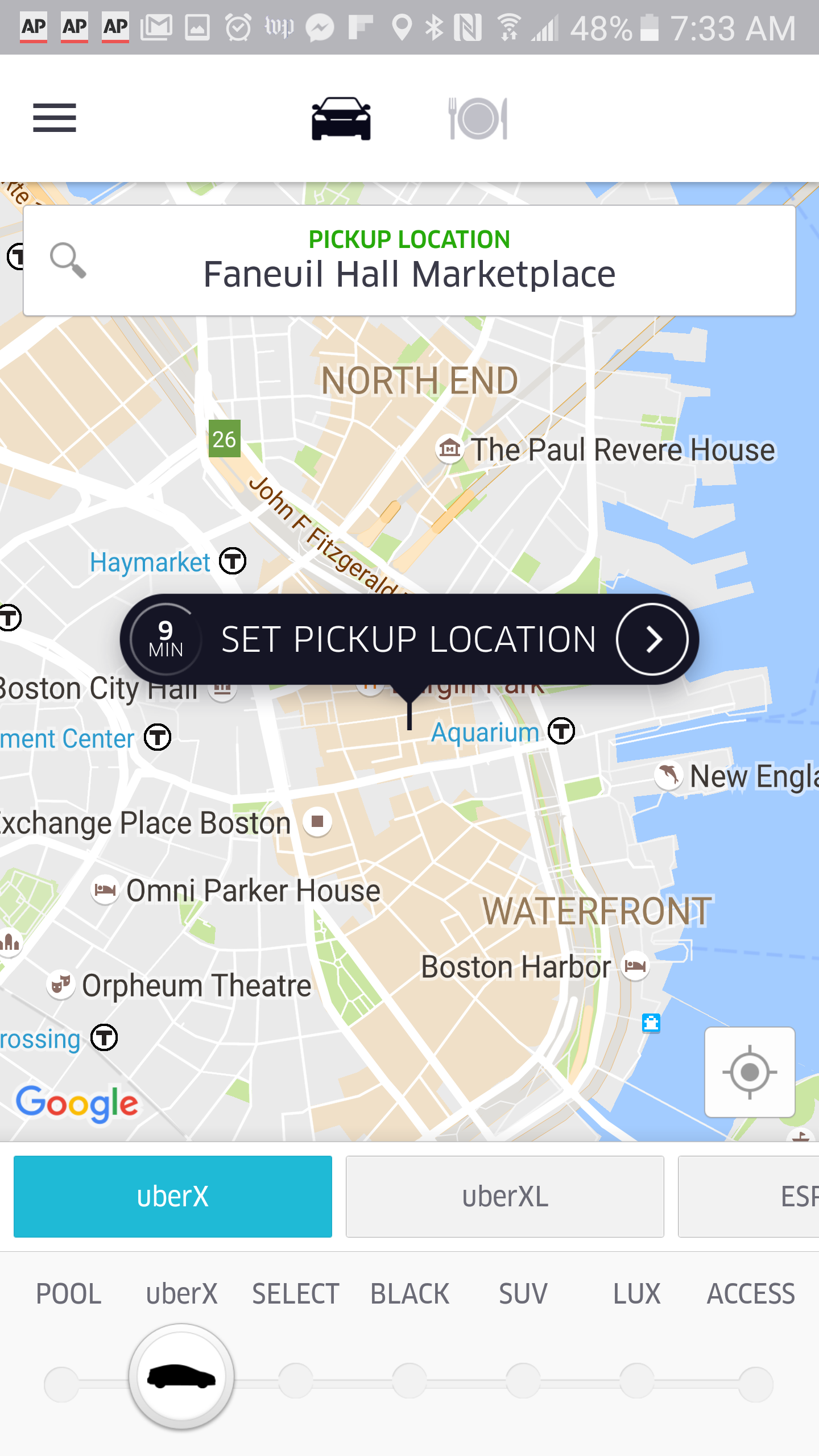 Uber app in Boston. 