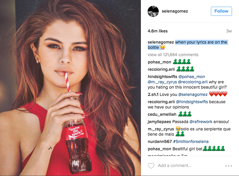 Selena Gomez Coke instagram photo