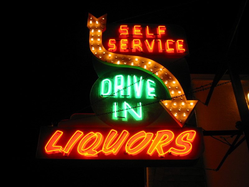 Liquor store neon sign