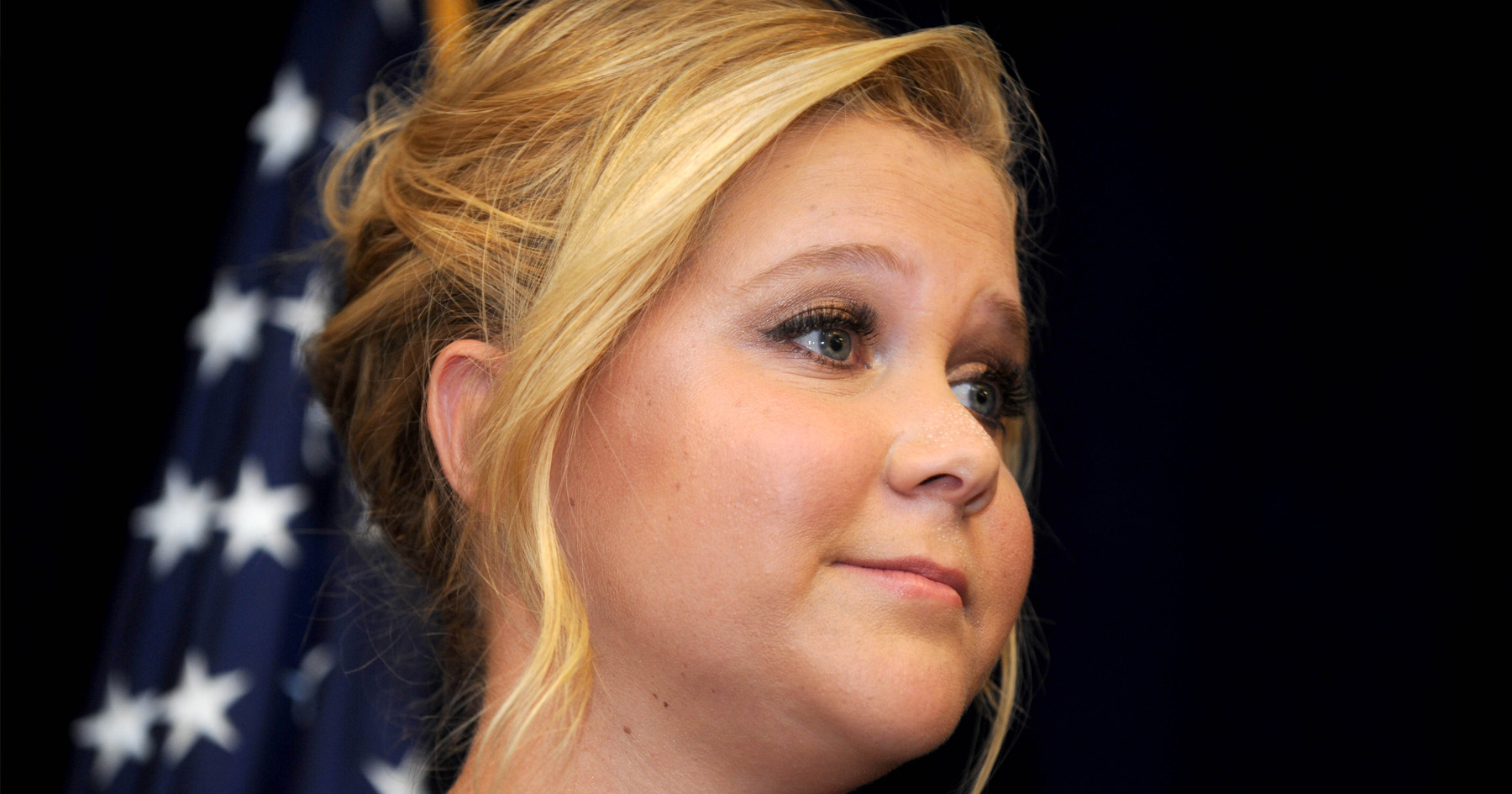 Amy Schumer at a press conference about gun violence