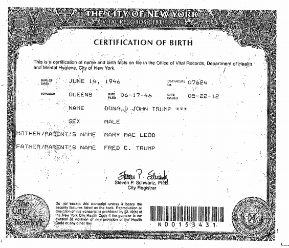 trump birth certificate