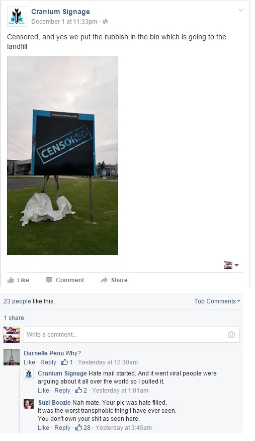 Cranium response to Caitlyn Jenner billboard critics on Facebook. 