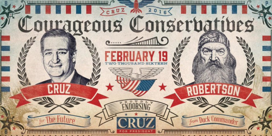 Ted Cruz and Duck Dynasty star campaign together as "Courageous Conservatives." 