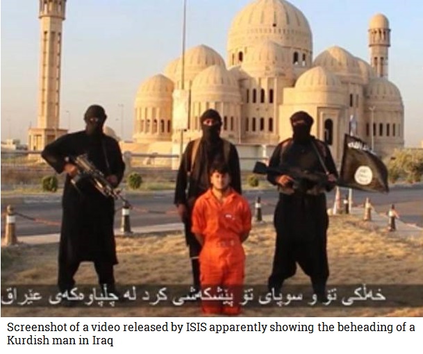 Screenshot of a video released by ISIS apparently showing the beheading of a Kurdish man in Iraq