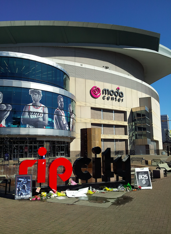 Memorial to Jerome Kersey in front of the Moda Center, Portland, Oregon (2015)