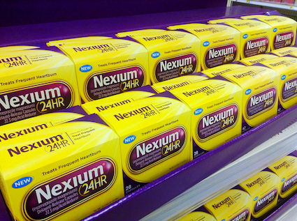 Packages of Nexium on the shelf.