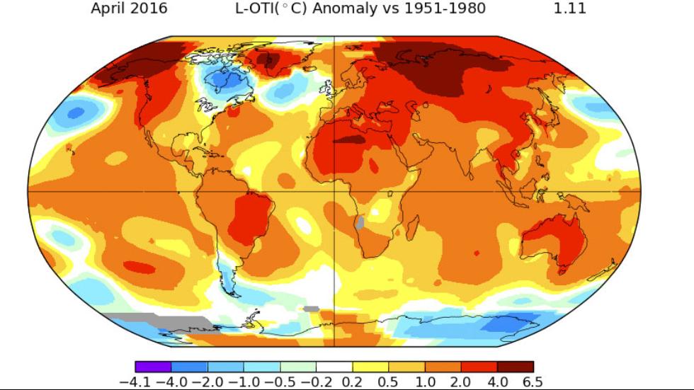 Temperature date from NASA for the month of April 2016. 