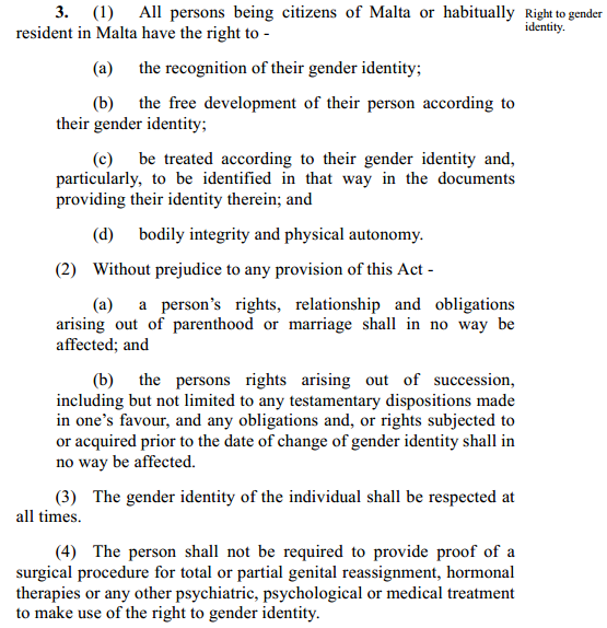 Text of Malta's proposed gender identity bill. 