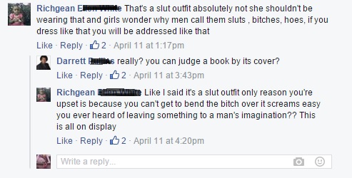 Facebook users engaged in slut-shaming in response to a photo of a woman in a dress. 
